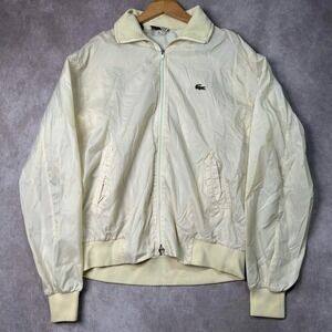 Vintage Izod Lacoste Mens Large Cream Nylon Full Zip Track Jacket Windbreaker